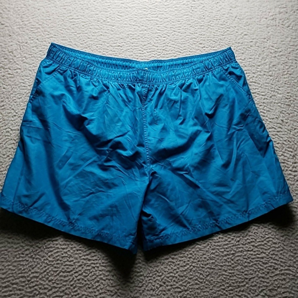 Faded Glory Swim Trunks Mens 3XL Blue Solid Shorts Lined Quick Dry Elastic Waist